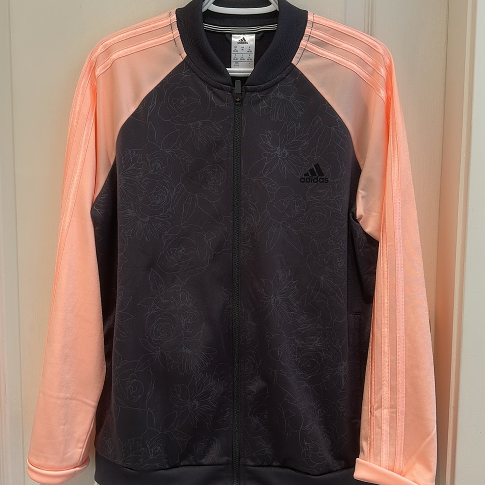 Adidas Black and Peach Floral Jacket